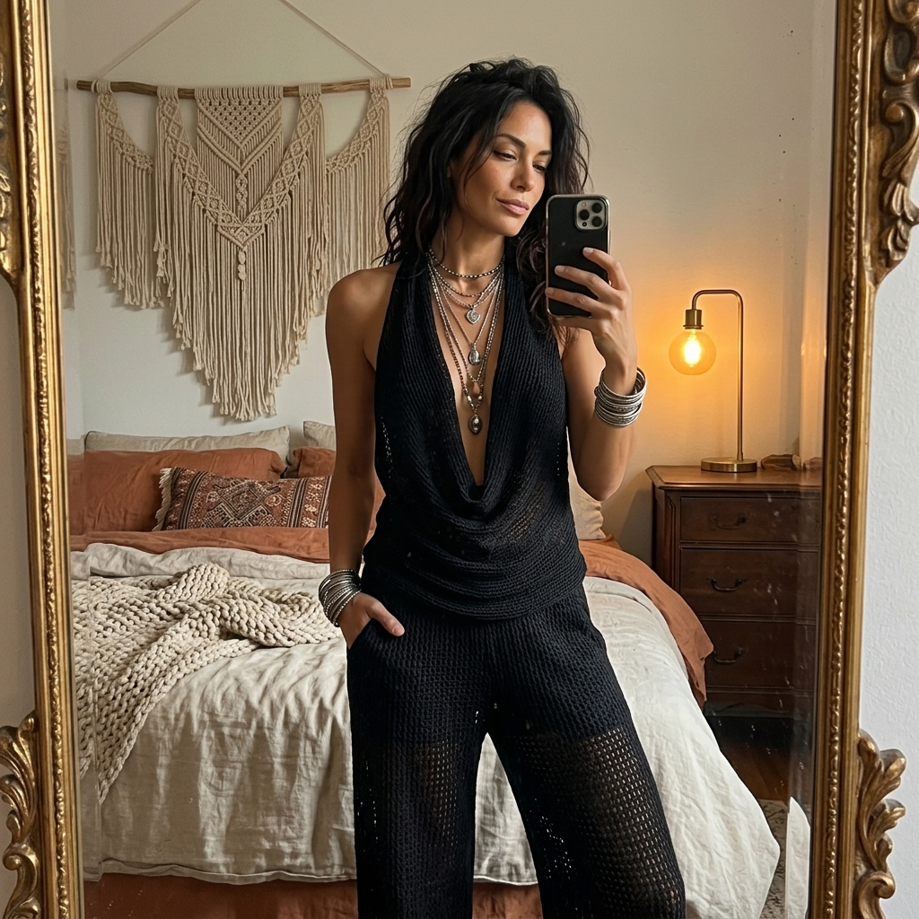 Lunessa – Top Halter in Maglia con Collo Drappeggiato
