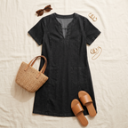 Aurelene – Vestito in denim con scollo a V e tasche per donna