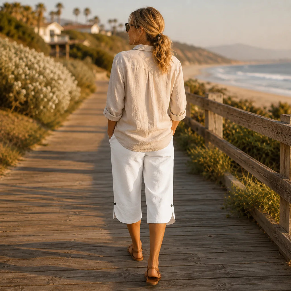 Brisana – Pantaloni Capri Leggeri in Stile Lino per Donne con Vita Elastica Morbida