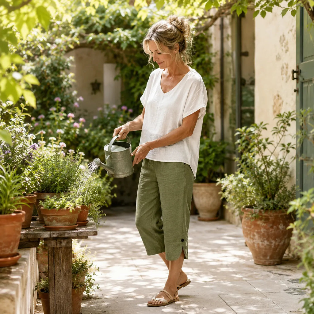 Brisana – Pantaloni Capri Leggeri in Stile Lino per Donne con Vita Elastica Morbida