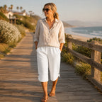 Brisana – Pantaloni Capri Leggeri in Stile Lino per Donne con Vita Elastica Morbida