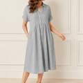 Linara - Vestito Camicia Midi a Strisce con Tasche