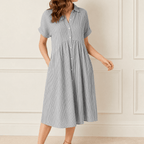 Linara - Vestito Camicia Midi a Strisce con Tasche