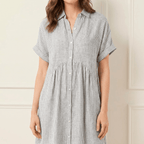 Linara - Vestito Camicia Midi a Strisce con Tasche
