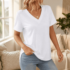 Lunavia – T-shirt V-collo morbido con maniche arrotolate