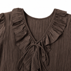 Maelora – Blusa a maniche lunghe con scollo a V e volant arricciati