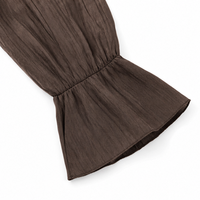 Maelora – Blusa a maniche lunghe con scollo a V e volant arricciati