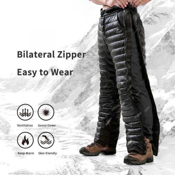 Pantaloni Termici Esterni in Piuma d'Oca con Zip per Campeggio, Escursionismo e Sci