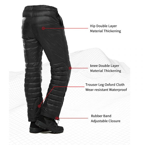 Pantaloni Termici Esterni in Piuma d'Oca con Zip per Campeggio, Escursionismo e Sci