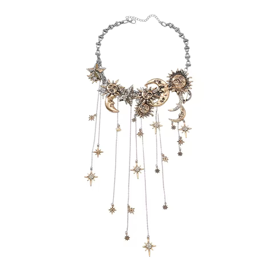 Celestra - Collana con Frange di Sole, Luna e Stelle