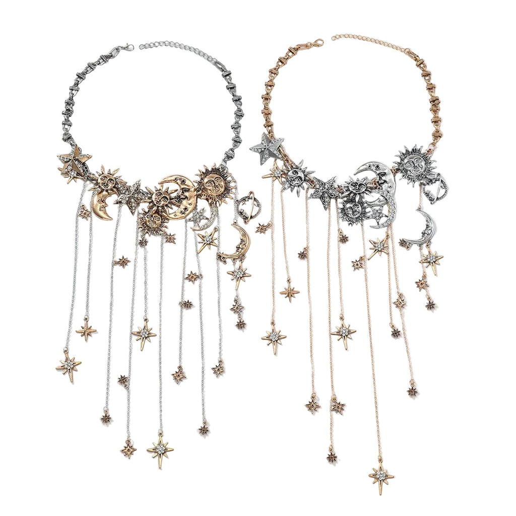 Celestra - Collana con Frange di Sole, Luna e Stelle