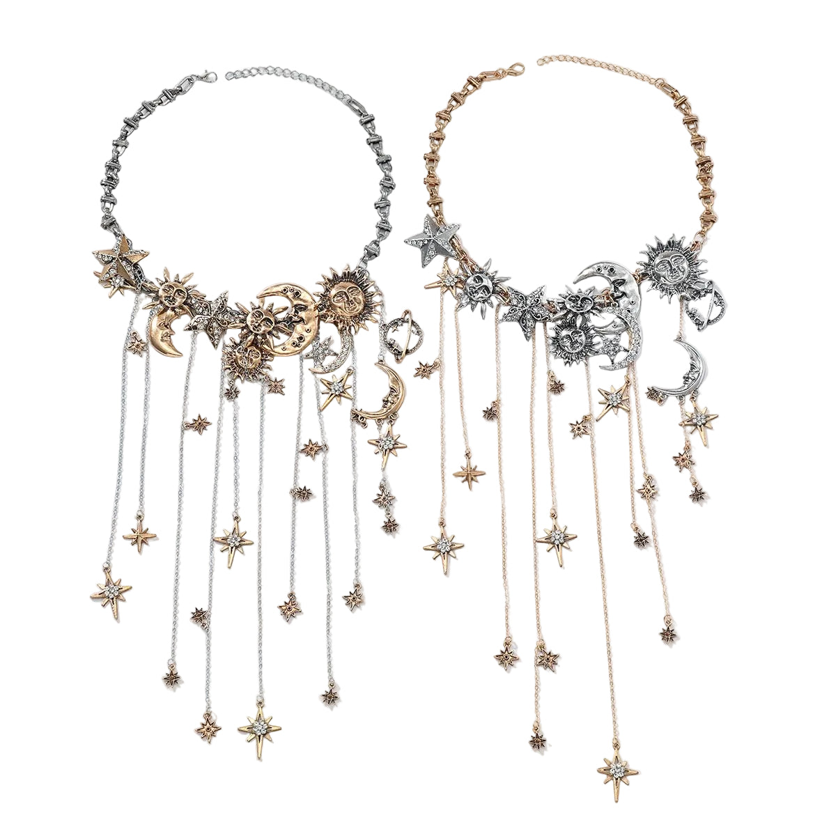 Celestra - Collana con Frange di Sole, Luna e Stelle