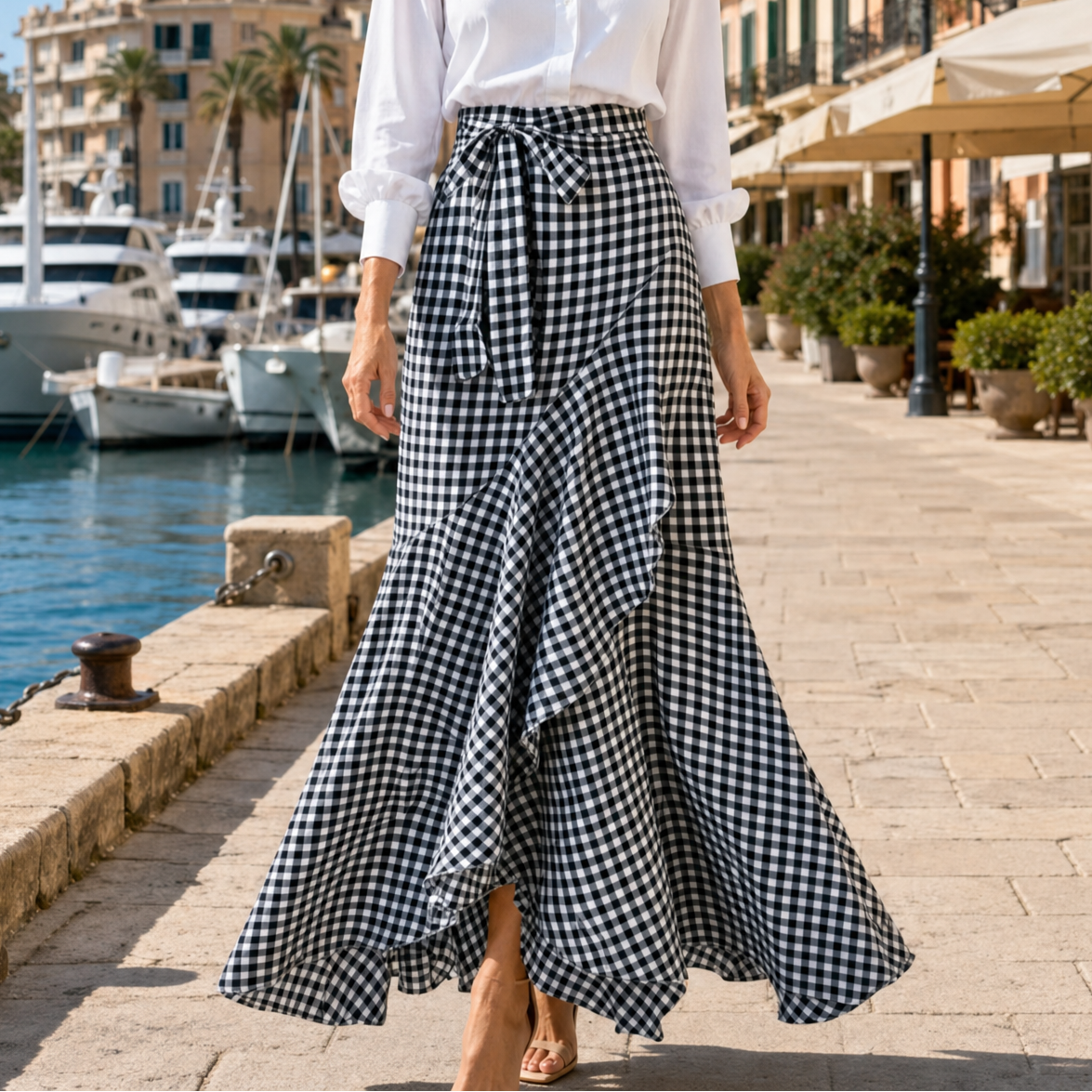 Veluna – Gonna Maxi Asimmetrica con Volant per Donne