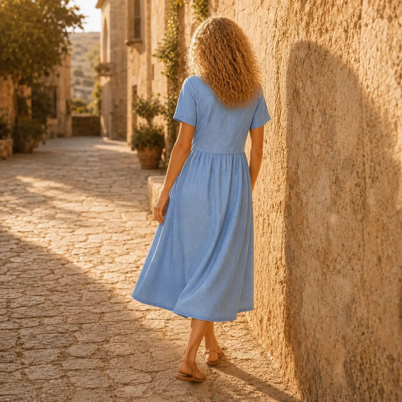 Soléa – Abito Camicia da Donna con Tasche, Midi A-Line