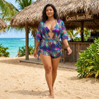 Lunavera – Set da bagno tropicale da donna in 3 pezzi con kimono