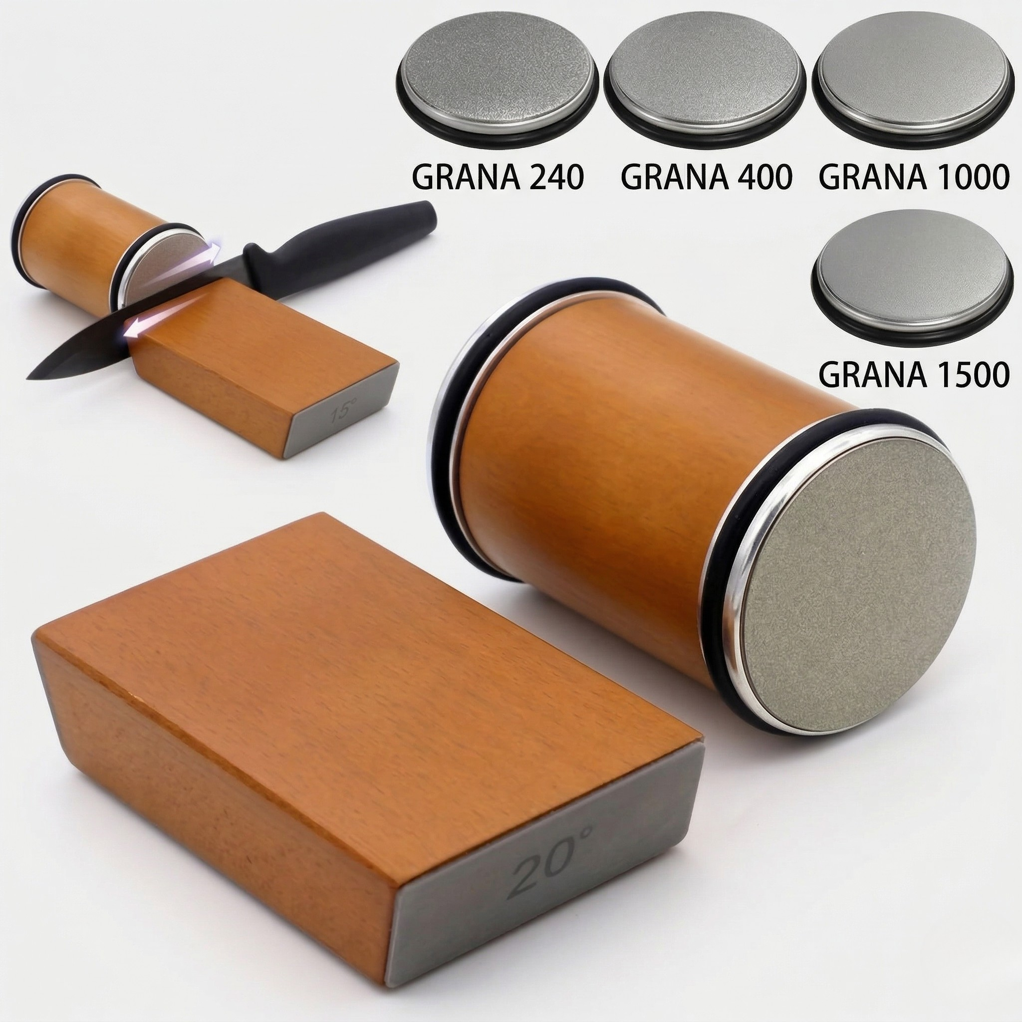 Affilacoltelli Pietra Diamantata Set Guida Angolo Magnetica