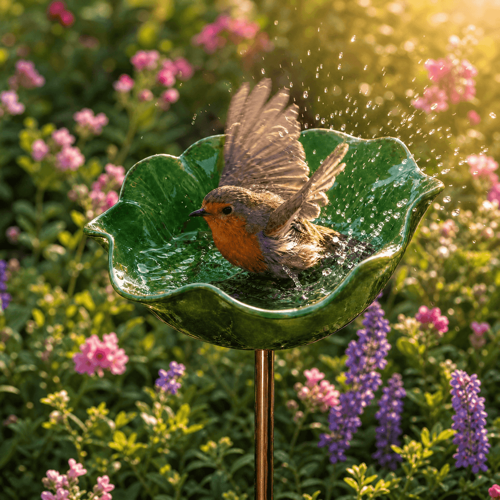 PetalHaven – Supporto da Giardino con Fontana per Uccelli a Forma di Papavero