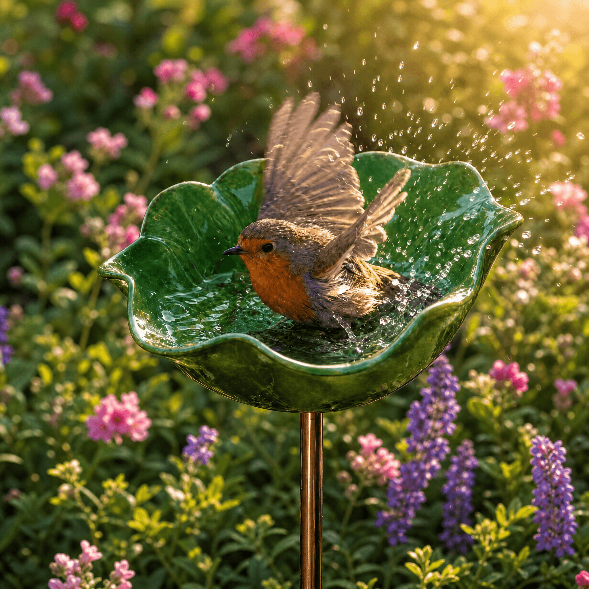 PetalHaven – Supporto da Giardino con Fontana per Uccelli a Forma di Papavero