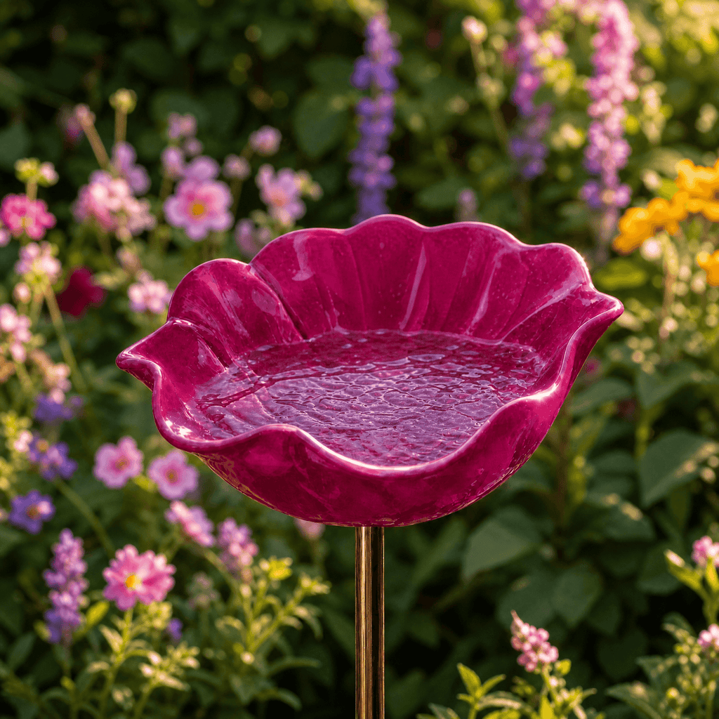 PetalHaven – Supporto da Giardino con Fontana per Uccelli a Forma di Papavero