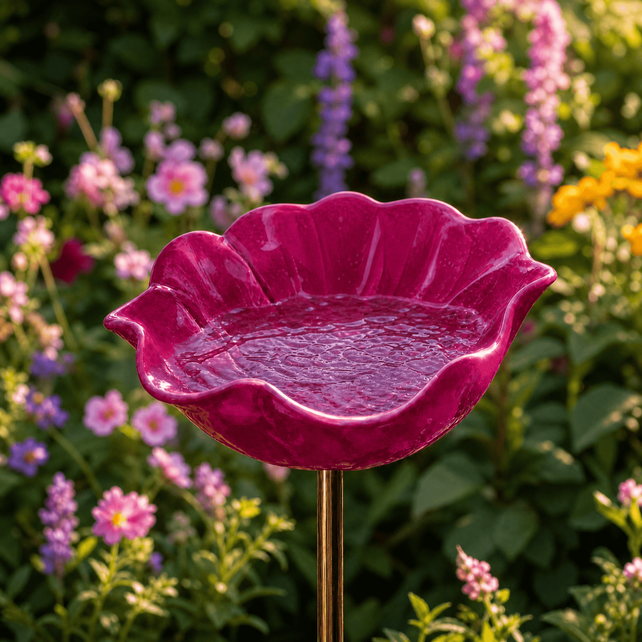 PetalHaven – Supporto da Giardino con Fontana per Uccelli a Forma di Papavero