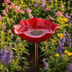 PetalHaven – Supporto da Giardino con Fontana per Uccelli a Forma di Papavero