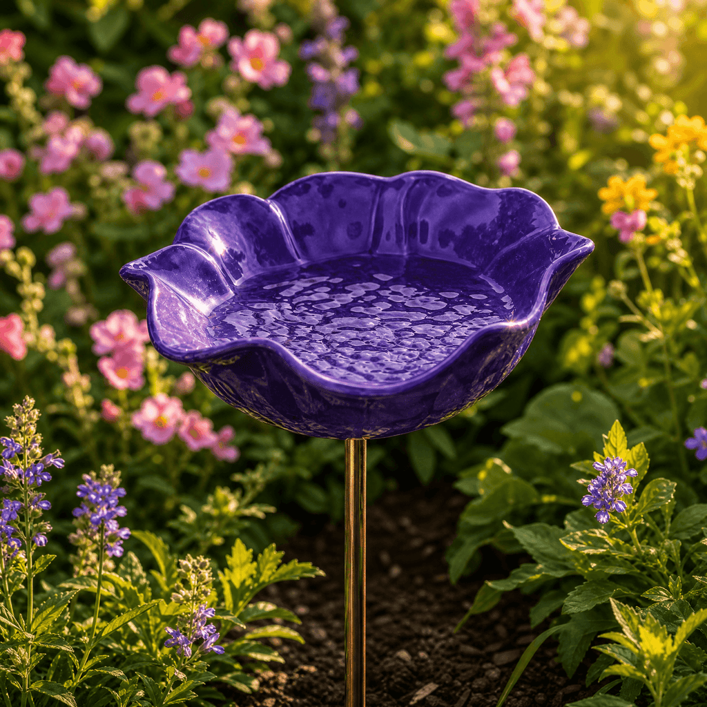 PetalHaven – Supporto da Giardino con Fontana per Uccelli a Forma di Papavero