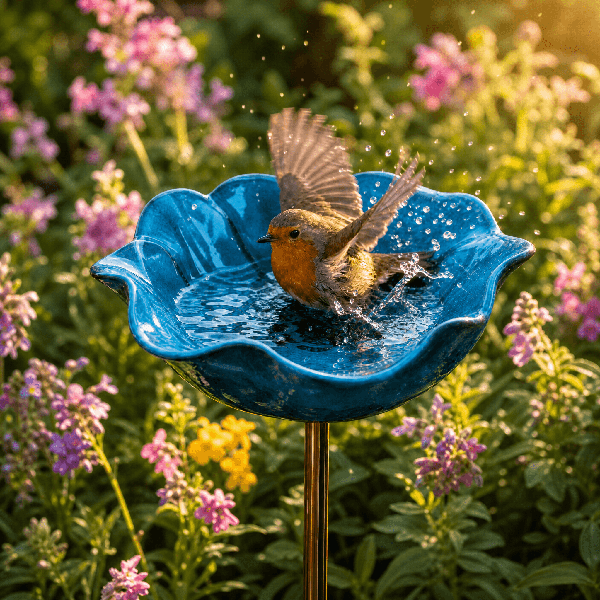 PetalHaven – Supporto da Giardino con Fontana per Uccelli a Forma di Papavero