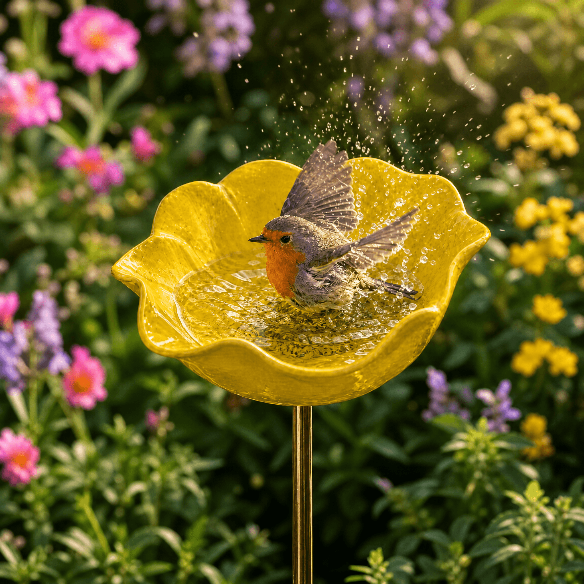 PetalHaven – Supporto da Giardino con Fontana per Uccelli a Forma di Papavero