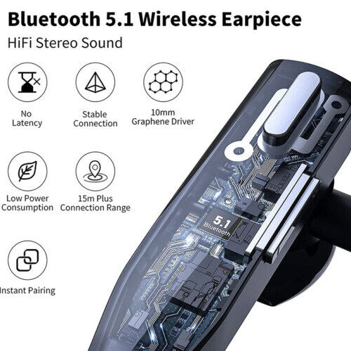Cuffie/Earpiece Wireless Bluetooth 5.1 con Doppio Microfono per Camionisti con Cancellazione del Rumore