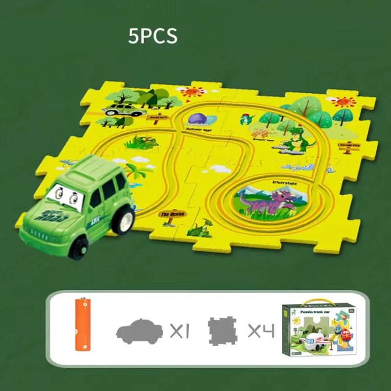 Puzzle educativo con circuiti di veicoli elettrici