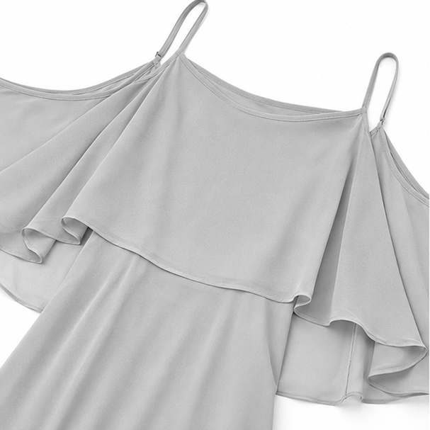 Solavia – Maxidress in chiffon simile con spalle scoperte per matrimoni ed eventi formali