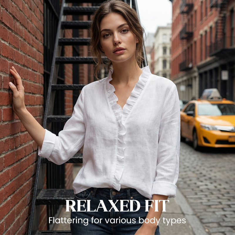 Roselle - Blusa a maniche lunghe con scollo a V e volant morbidi
