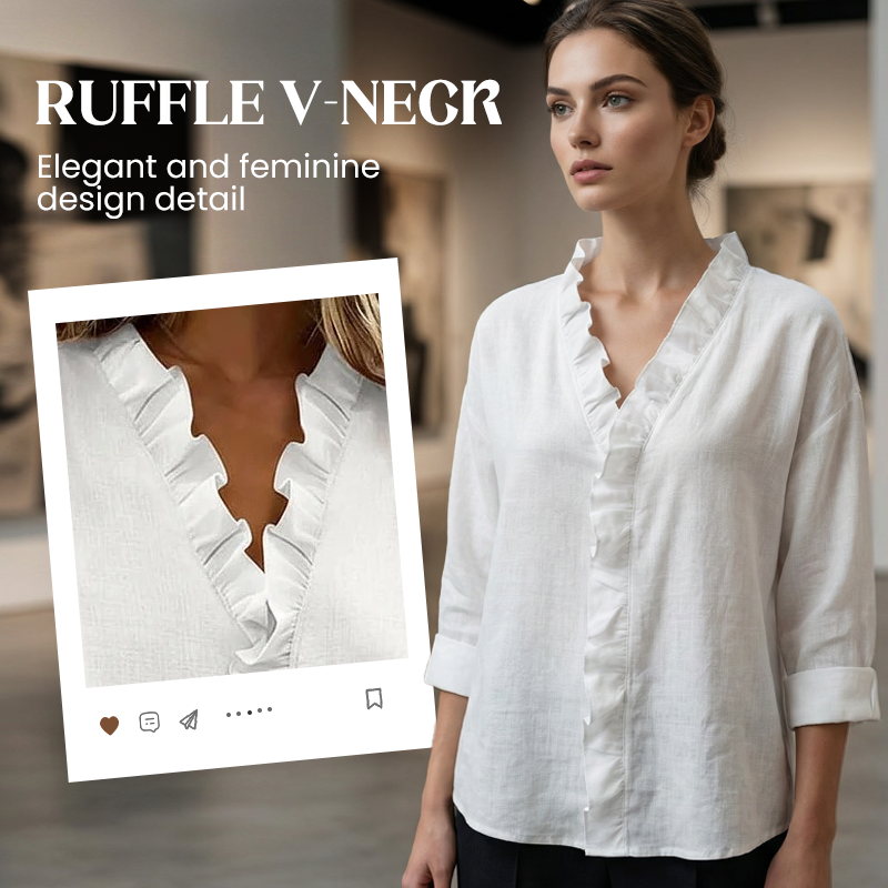 Roselle - Blusa a maniche lunghe con scollo a V e volant morbidi