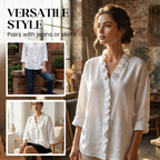 Roselle - Blusa a maniche lunghe con scollo a V e volant morbidi