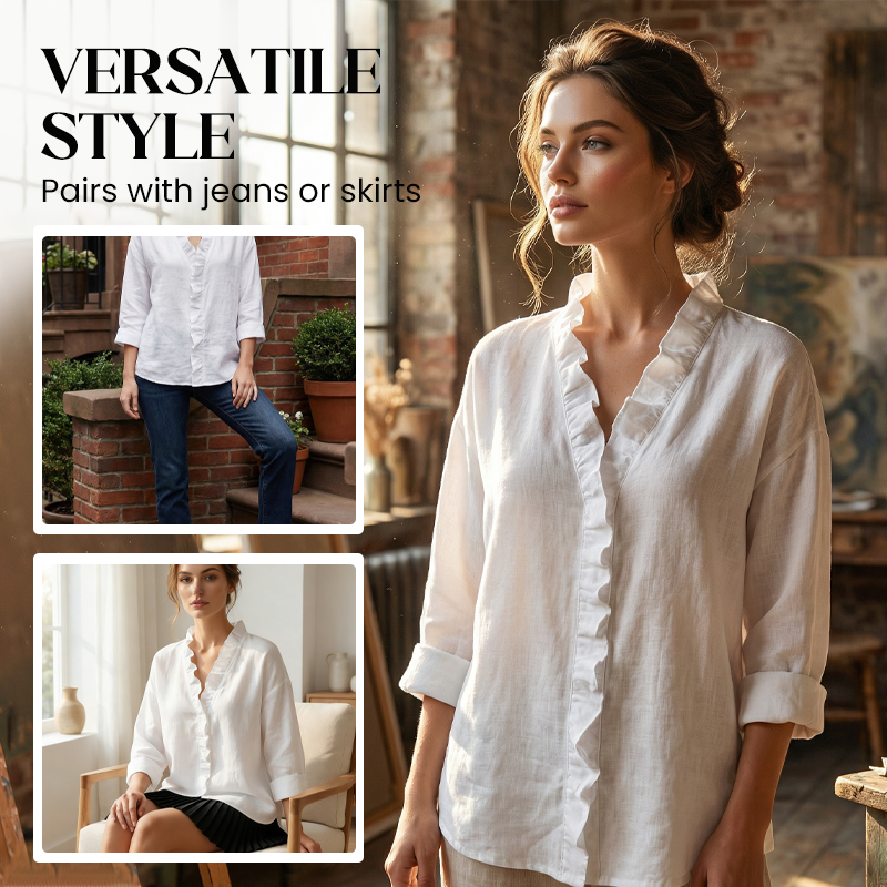 Roselle - Blusa a maniche lunghe con scollo a V e volant morbidi