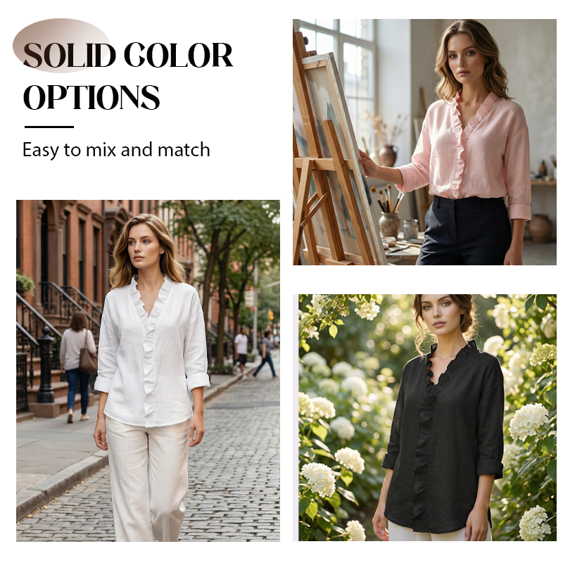 Roselle - Blusa a maniche lunghe con scollo a V e volant morbidi