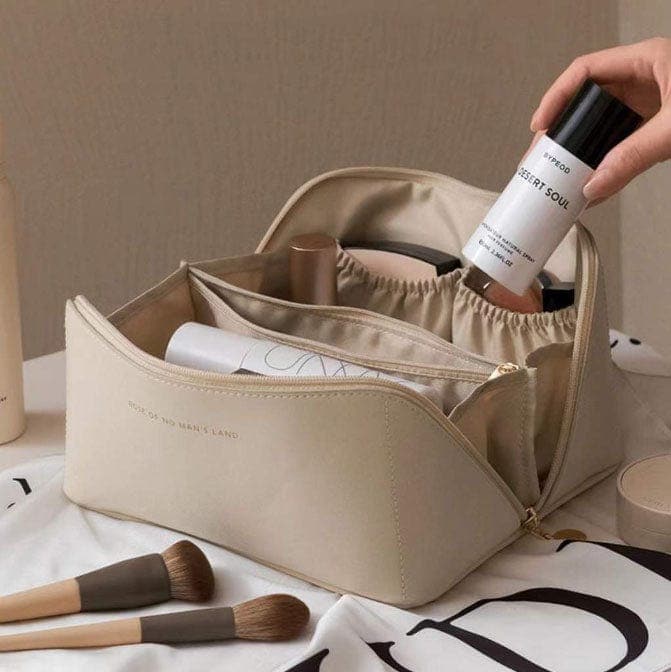 BellaPack Pochette per trucco con grande apertura | Impermeabile & Scomparti Regolabili | 26x11x15 cm | Per viaggi & vita quotidiana