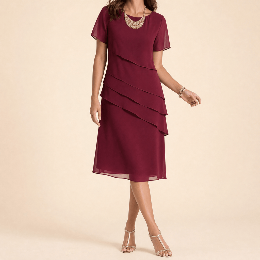 Velara – Abito midi elegante con volant da donna