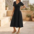 Veluna – Abito Midi con Scollo a V Incrociato e Tasche