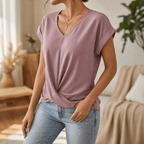 Veluna – Top con nodo a spirale e scollatura a V per uno stile quotidiano senza sforzo