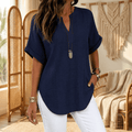 Wovena – Blusa da donna leggera con scollo a V e orlo curvo